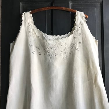 French Linen Chemise Nightgown, Embroidered Monogram, Nightdress, Shift Dress, Unbleached Homespun Hemp, Floral Butterfly, French Farmhouse 