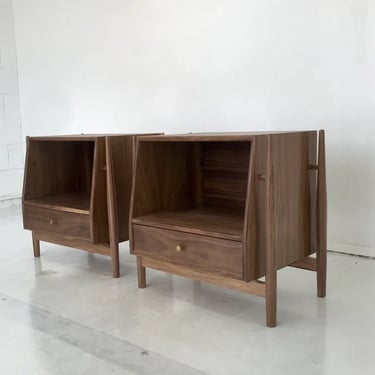Made to Order Sculptural Nighstands in Walnut- Pair 