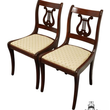 Set of 2 VINTAGE ANTIQUE Solid Mahogany Traditional Duncan Phyfe Style Harp / Lyre Back Dining Side Chairs 