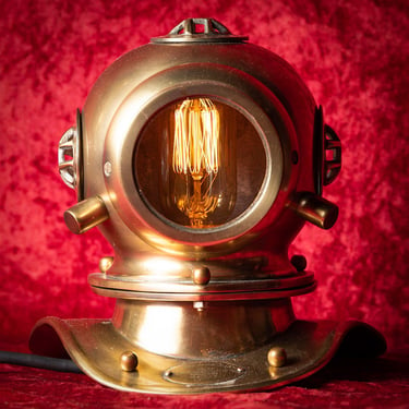 Illuminated Solid Brass Mark IV Diving Helmet 