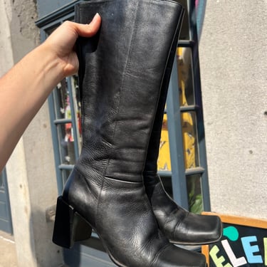 Vintage Black Leather Mid Calf Boots size 6