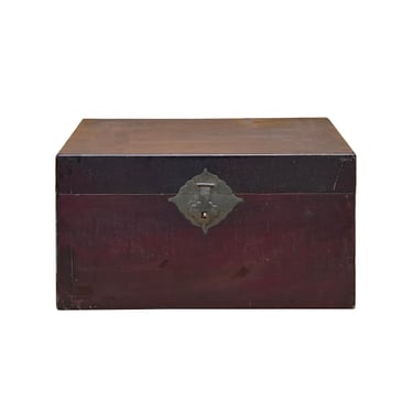 Vintage Distressed Brown Leather Veneer Oriental Trunk Box Chest ws3820E 