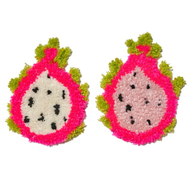 Tufted Dragonfruit wall hanging, mug rug, coaster, pink, fruit, kawaii 