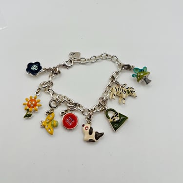 2004 Y2K Vintage Silver Adjustable Bracelet with Enameled Charms by LeChalet