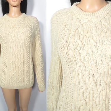 Vintage Unisex Hand Knit Wool Cable Knit Fisherman Sweater Size M/L 
