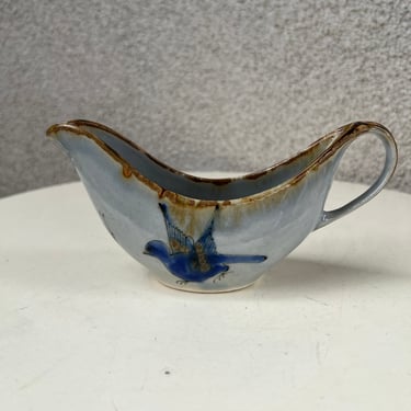 Vintage Tonal pottery small gravy sauce bowl blue bird 