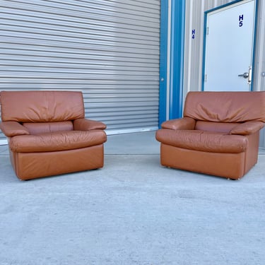 Vintage Leather Lounge Chairs Styled After De Sede- a Pair 