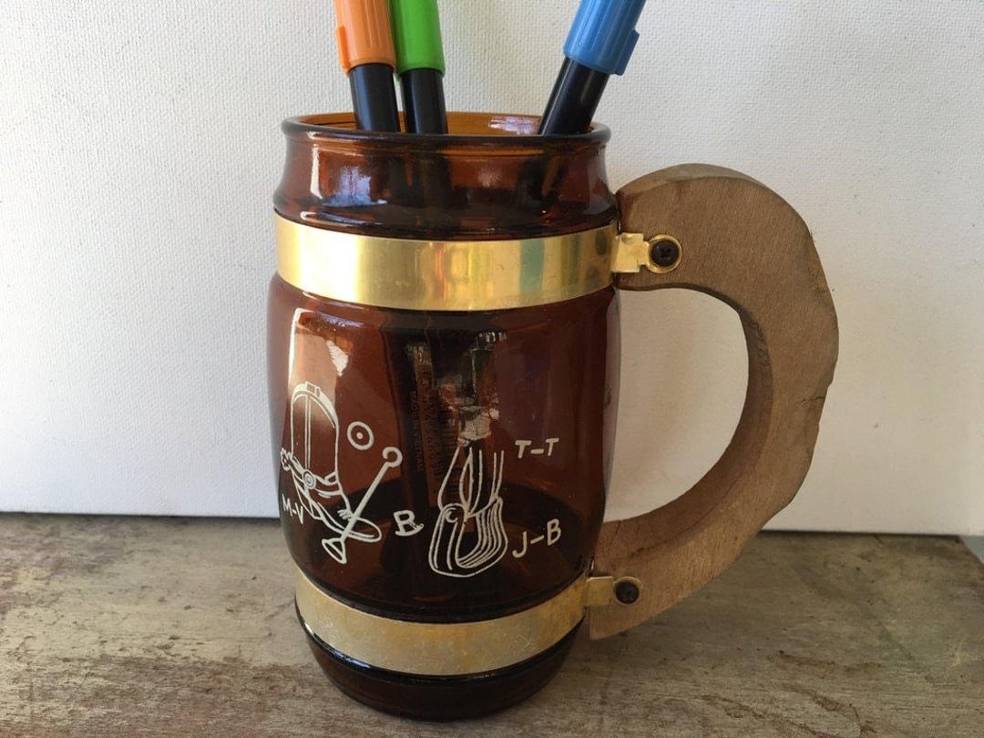 Vintage Siesta Ware Cowboy Amber Glass Mugs With Wooden Handles, Vintage  Mid Century Modern Siesta Ware Glass Mug 