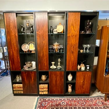 Vintage Harvey Probber Alternating Door Display Cabinets Rosewood &amp; Ebonized Oak