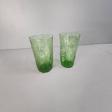 Set of 2 Decatur Glass Texglass Pinched Thumbprint Drinking Glasses 