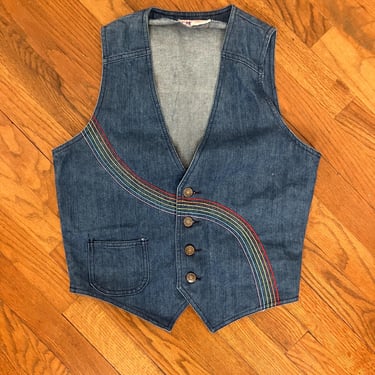 70s Faded Glory Rainbow stitch denim vest 