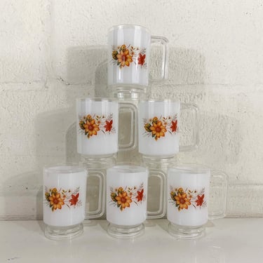 Vintage Mugs Set of 6 Floral Plastic Cups Made in Hong Kong SKI No. 723 Stacking 1970s 