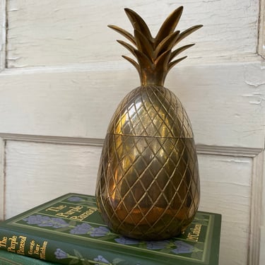 Mid Century Brass Pineapple Container, Brass Accents, MCM, Tropical, Hospitality, Good Luck, Abundance, House Warming Gift, Made In India 
