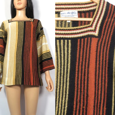 Vintage 70s Striped Bell Sleeve Sweater Size L 