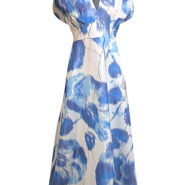 Lela Rose - Blue & White Print Puff Sleeve Maxi Dress Sz 6