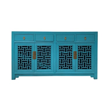Asian Pastel Blue Shutter Doors Hardware Sideboard Credenza Console Cabinet cs7522E 