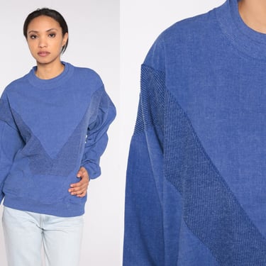Blue Chevron Sweatshirt 90s Pullover Sweater Retro Grunge Slouchy Layered Crewneck Sweatshirt Plain Normcore Woven Vintage 1990s Mens Large 