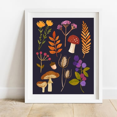 Autumn Forest Found Object 8 X 10 Art Print/ Modern Woodland Wall Decor/ Moody Forest Botanicals/ Nature Field Study Illustration 