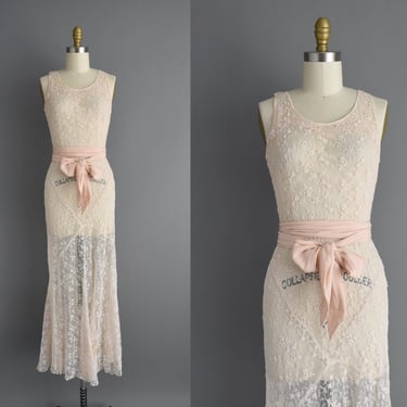 1930s vintage dress | Gorgeous Antique Net Lace Bias Cut Bridesmaid Wedding Dress | Small | 30s dress 