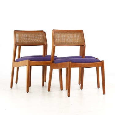 Jens Risom Playboy Mid Century Walnut and Cane Chairs - Set of 4 - mcm 