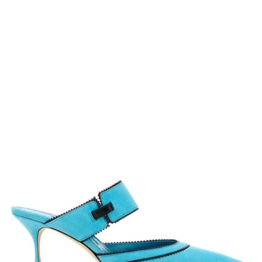 Manolo Blahnik Women Light Blue Suede Brontiamusa Mules