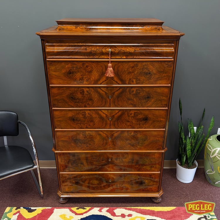 Antique burlwood chest of drawers Peg Leg Vintage Beltsville, MD