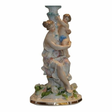 Rare Antique Hand Painted Dresden German Porcelain Figural Lamp w Putti 