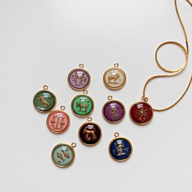 Vintage Colorful Glass Zodiac Astrology Pendants | 18" Length 