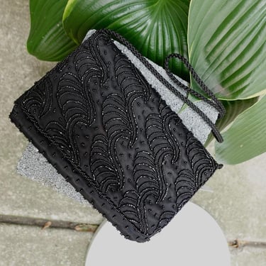 Black Beaded Crossbody Bag 