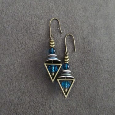 Bronze and blue triangle earrings 