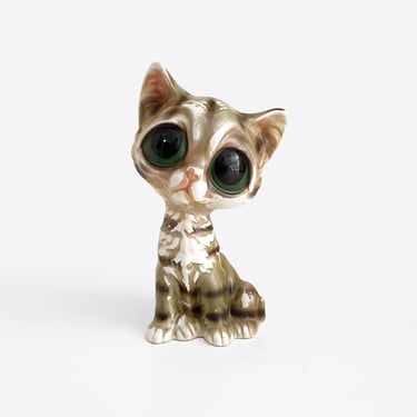 Sad Big Eyed Cat Vintage Ceramic Tabby Kitty 
