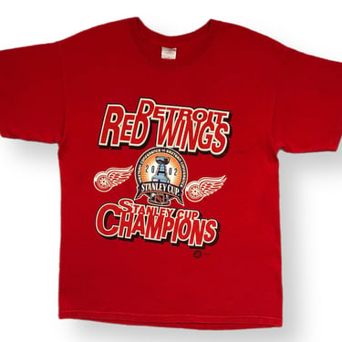 Vintage 2002 Detroit Red Wings Stanley Cup Champions NHL Big Print Graphic T-Shirt Size Large 