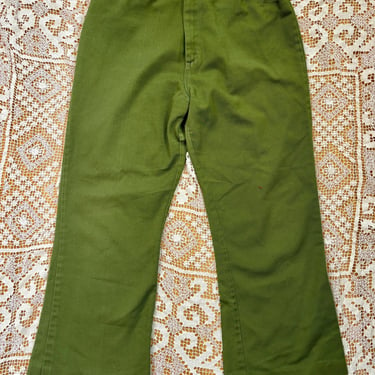 Vintage 60s 70s Green High Rise Cropped Flare Curvy Jeans Pants 26 by TimeBa