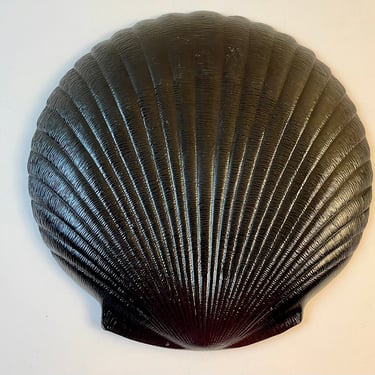 Vintage 1960s Arcoroc Coquillage Black Milk Glass Scallop Shell Serving Platter or Chop Plate 