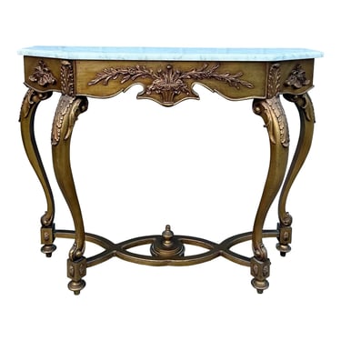 Vintage 20th Century Carved Gilt Wood Marble Top Console Table 