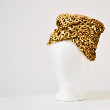 50s 60s Vintage Gold Sequin Hat Turban Genie Costume Hat Hand Made Vintage Gold Sequin Disco Party Hat Turban 
