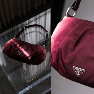 Vintage PRADA Merlot Ombre Tessuto Sfumato Nylon & Ox Blood Leather Handbag | Made in Italy | AUTHENTIC | 2000s Y2K PRADA Designer Purse 