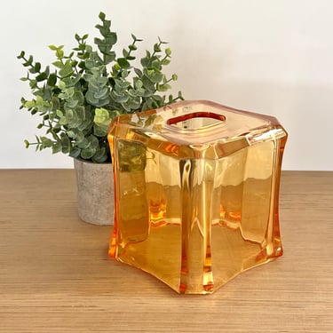 Veratex Lucite Orange/Amber Box Tissue Box Cover Retro Vintage 80s Bathroom Decor Modern Thick Acrylic 