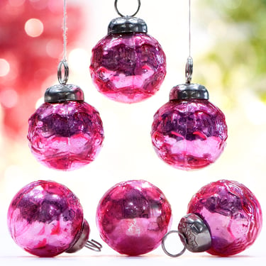 VINTAGE: 5pc - Small Thick Mercury Pink Ornaments - Mid Weight Kugel Style Ornaments - Unique Find - SKU 