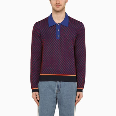 Wales Bonner Red/Blue/Purple Jacquard Long-Sleeved Polo Shirt Men