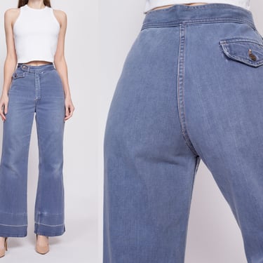 70s High Waisted Button Pocket Faded Jeans - Medium, 28