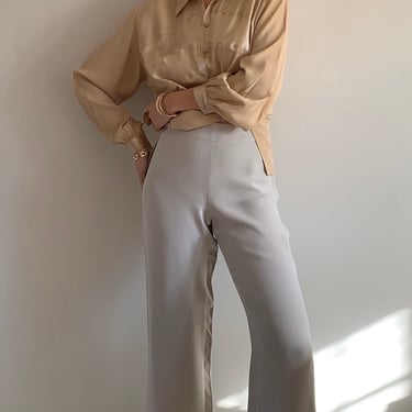 90s Armani silk pants / vintage Giorgio Armani pearl gray silk crepe wide leg flat front pants / made in Italy | I 42 Large 