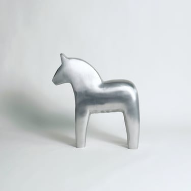 Vintage IKEA Dala Horse, Scandinavian Design, Brushed Aluminum Sculpture, Made in Sweden, Postmodern 1990’s 