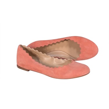 Chloe - Coral Pink Suede Scallop Edge Flats Sz 10.5