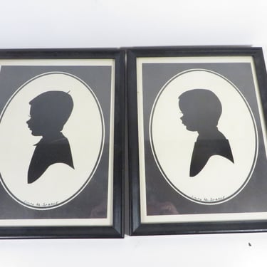 Vintage Paper Cut Boy Silhouettes - Pair of Young Boys Paper Cut Silhouettes 