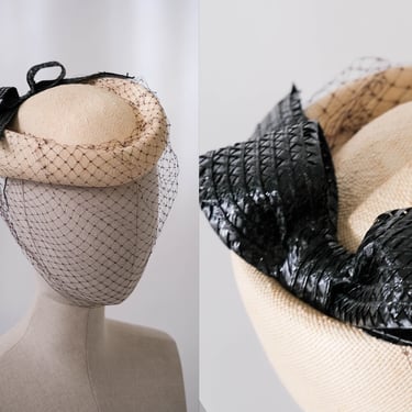 Vintage 50s Calot Hat W/ Veil by Fedoria | Vintage New Look | Film Noir, Pinup, Beatnik, Bohemian | 1950s Designer Boho Hat | New Look 