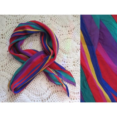 Vintage Rainbow Striped Scarf - Silk Liz Claiborne Long Thin Hair Scarf 