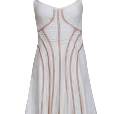 Nanette Lepore - White &amp; Nude Cotton Sundress w/ Contrast Stitching Sz 2