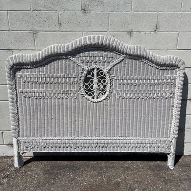 Vintage Woven Wicker Rattan Headboard Peacock Sunshine Headboard Bed Beachy Wicker Chinoiserie Boho Bohemian Eclectic Tropical Beachy Style 