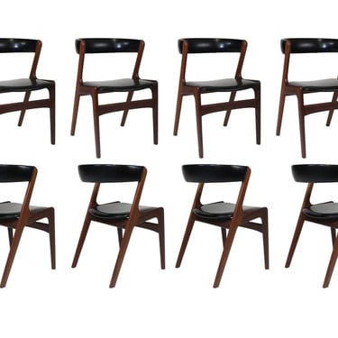 Mid-century Danish Curved Back Dining Chairs in Black Vinyl